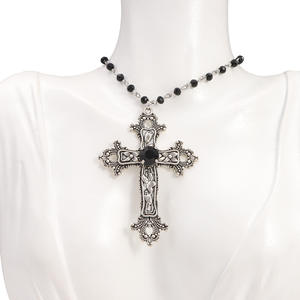 Collar con Colgante de Cruz, Aleación de Zinc, Negro y Blanco, Estilo Gótico Punk, Joyería Hip Hop - Product Image 3