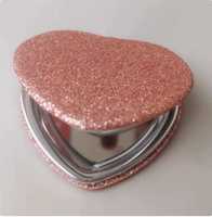 Miroir de maquillage pliable en forme de cœur, miroir de voyage, miroir de vanité, rose pailleté, double face, ensemble de pinceaux