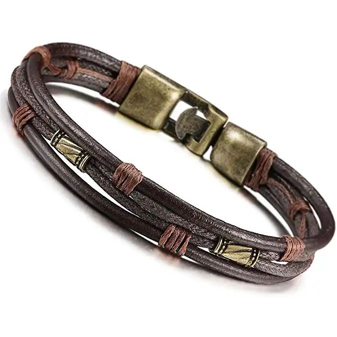 Vintage Leather Wrist Band Brown Rope Bracelet Bangle for men