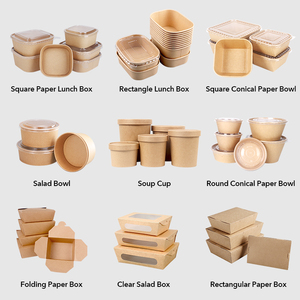 Assiettes et bols en papier kraft jetables écologiques Printon, emballages alimentaires personnalisés, bols à salade en papier octogonaux à emporter avec couvercles - Product Image 5