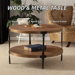 Eco-Friendly <b>Solid</b> Mango <b>Wood</b> <b>Top</b> Coffee <b>Tables</b> Contemporary Black Metal Frame Luxury Living Room Furniture Set - Product Image 3