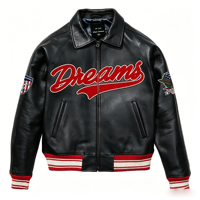 Blouson universitaire élégant pour homme en cuir véritable imperméable, avec patch chenille brodé personnalisé, fermeture éclair, en laine/polyester, motif lettre