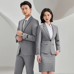 Women's Grey Suit Jacket Autumn Winter Professional Work Uniform Polyester Fabric With Label - Product Image 1