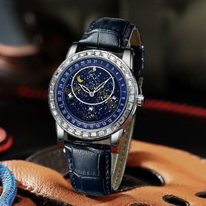 Custom Logo Starry Sky Men's Watch Luxury <b>Automatic</b> Mechanical Wristwatch OEM Factory Supplier Leather Band Diamond Watch - Product Image 3