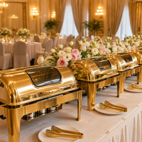 Ensemble de réchauds de luxe à couvercle roulant, chauffe-plats commerciaux en acier inoxydable pour buffet avec supports à combustible, équipement de restauration