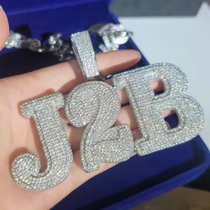 Fine Jewelry Pendants & Charms Iced Out VVS Moissanite Hip Hop Custom Large Name Pendants with Cuban Chain 925 <b>silver</b> jewelry - Product Image 3