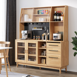 North European Style Solid Wood Sideboard Multi Functional <b>Storage</b> <b>Cabinet</b> For <b>Dining</b> <b>Room</b> With Glass Doors And Drawers - Product Image 1