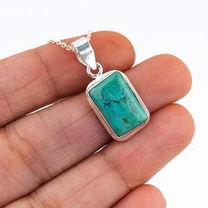 Collar con Colgante de Turquesa Tibetana Natural, Gema Pulida, Cabujón Curativo, Unisex, para Uso Diario - Product Image 5