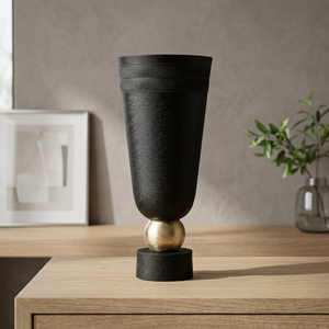 Vase de table moderne festif en bronze noir avec base sphérique dorée, fait main, décoratif, hauteur 22 cm - Product Image 6