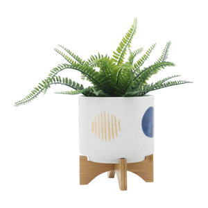 Vasi in ceramica con supporto in legno per decorazioni domestiche, fioriere per soggiorno, ingresso e giardino rialzato - Product Image 3