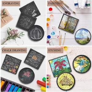 En gros, sous-verres en ardoise noire antidérapante, carrés et ronds, avec support, pour gravure laser - Product Image 4