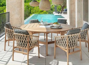 High End Modern Outdoor Dining Set Courtyard Homestay Waterproof Sunproof Teak Woven Rattan Dining Chairs Outdoor <b>Patio</b> - Product Image 3
