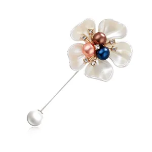 Elegant Beautiful Dress Bride Suit Pearl Metal Camellia Petal Flowers Needle Pins Brooches For Women