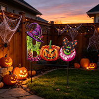 Letrero Luminoso Solar con Letras BOO, Sombrero de Bruja, Calabaza, Ojo, Decoraciones LED para Jardín de Halloween, Resistente al Agua