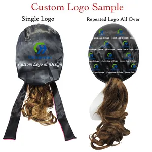 CHENGHE logotipo personalizado seda bonnet e cetim cabelo wraps para mulheres por atacado designer sleeping caps edge trança lenço cabeça gravata