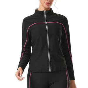Conjunto de yoga y sauna transfronterizo de poliéster con cremallera, pantalones de cintura alta con control de abdomen y top de manga larga para deporte - Product Image 6