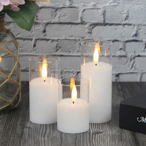 مجموعة من 3 شموع <span class=keywords><strong>LED</strong></span> كهربائية عديمة اللهب وميض، تعمل بالبطارية، زجاج أبيض، شمع على شكل عمود، للديكور المنزلي، مع تأثير لهب حقيقي ثلاثي الأبعاد - Product Image 1