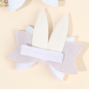 Pinces à cheveux en couches de 3 pouces pour le jour de Pâques, lapin de Pâques pom à paillettes pour bébé fille, 2 pièces - Product Image 5