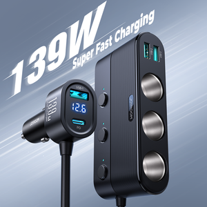 Joyroom อะแดปเตอร์ที่ชาร์จไฟในรถอย่างรวดเร็ว<span class=keywords><strong>7</strong></span> in 1 USB อะแดปเตอร์ที่จุดบุหรี่ในรถ139W 3ซ็อกเก็ตที่ชาร์จตัวแยกจุดบุหรี่ในรถ - Product Image 4
