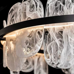 침실 허바튼 단조 조명을위한 현대 검은 Vitre 원형 LED 유리 반지 펜던트 샹들리에 공장 가격 - Product Image 3