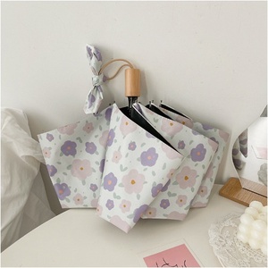 Dimanche Automatique 3-Pliage <span class=keywords><strong>Pluie</strong></span> Soleil <span class=keywords><strong>Parapluie</strong></span> Conception Classique Poignée En Plastique avec Petite Fleur Violette Fraîche <span class=keywords><strong>Peinture</strong></span> À L'huile pour les Femmes - Product Image 2