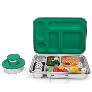 Aohea leakproof 5 compartments storage boxes & bins lunchbox stainless steel bento lunch box silicone lunch box collapsible