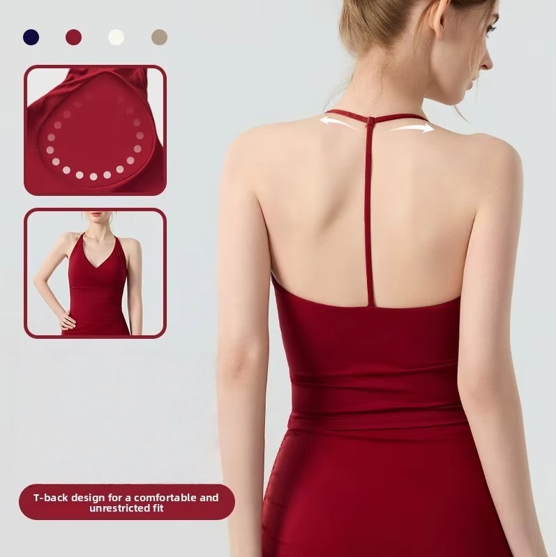 Fashion Hot Sexy Solid Color Tight V-neck Backless Girls Yoga Tops Camisole Fitness Suit for Women