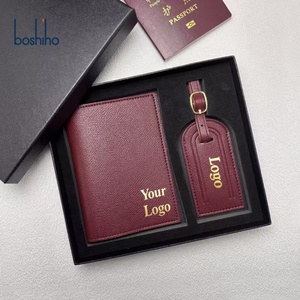 Custom Logo Luggage Tag Travel Gift Set Passport Cover Travel Cover PU Leather Passport Holder and Luggage Tag Set with Box - Product Image 1