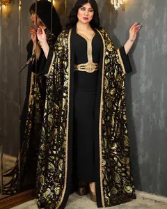Abaya luxuosa para mulheres, vestido de noite africano elegante com miçangas de diamantes, cardigã aberto de duas peças, modelo de mulheres muçulmanas do Oriente Médio