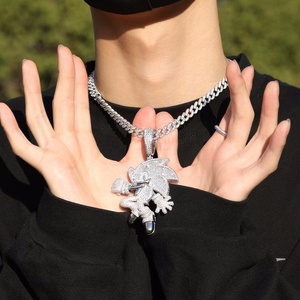 Hip Hop Super Cool taglio Baguette Moissanite personaggio dei cartoni animati classico Super <span class=keywords><strong>Sonic</strong></span> Iced Out Charm il ciondolo ispirato al riccio - Product Image 3