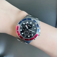 Montre Chronographe de Plongée pour Homme de Haute Qualité, Lunette Rotative, Index Points, Triangle Inversé, Acier Inoxydable FS5767, Tendance Sport