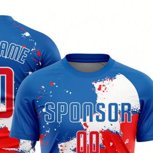 Maillot de football personnalisé rouge et bleu à manches courtes, respirant, séchage rapide, écologique, léger, pour matchs et entraînements sportifs - Product Image 4