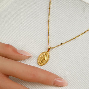 Kalung Koin Salib Kristen Bunda Maria YF3689 Perhiasan Katolik Lapis Emas 18K Bahan Baja Tahan Karat - Product Image 5