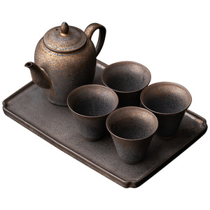 Retro <b>Ceramics</b> Kung Fu <b>Tea</b> Set One <b>Pot</b> Four Cups Coarse Pottery Simple Style Homestay Gift <b>Tea</b> Set - Product Image 5