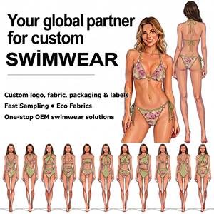 Fabrication sur mesure, nouveau style, micro-kini écologique, bretelles fines, triangle, halter, broderie 3D, nouage sur les côtés, maillot de bain <span class=keywords><strong>bikini</strong></span> pour femmes - Product Image 6