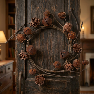 Corona de metal rústica hecha a mano con piñas y bellotas, redonda, decorativa, sin iluminación, paquete de una sola pieza - Product Image 5