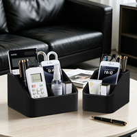 Organisateur de bureau en cuir PU avec logo personnalisé, noir lisse, 4 compartiments, cadeau d'affaires personnalisé, boîte de rangement pour papeterie