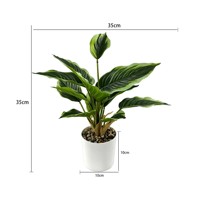Tanaman Hosta Buatan dalam Pot Silinder Putih Modern Buatan Tangan Daun Palsu Berwarna-warni Realistis untuk Dekorasi Meja Pintu Masuk Rumah.