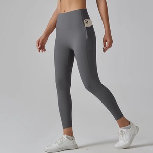 Leggings de yoga taille haute pour femmes, poches latérales pour téléphone, respirants, sans couture, séchage rapide, pantalon de fitness, élasthanne/polyester, taille élastique - Product Image 4