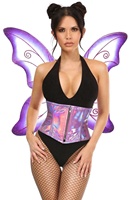 Corset Métallique Holographique Brillant Holo pour Femmes Lingerie Sexy Corset Ailes Ensemble