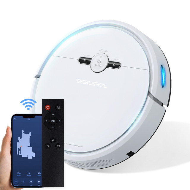D2-001 Geerlepol Smart Robot Vacuum Cleaner Mop 2000Pa Suction Auto Charge HEPA Filter Brushless Motor Household Use