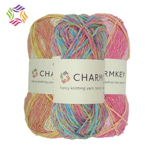 Charmkey hot special colorful knitting ball acrylic cotton polyester blended yarn metallic fancy yarn for crocheting decorations