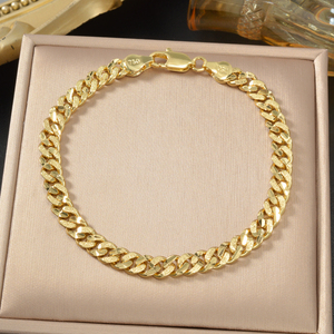 Bracelet à maillons en cuivre plaqué or 18 carats, poli, facetté, de créateur, fin, compact, style gourmette entrelacée, vente en gros - Product Image 3
