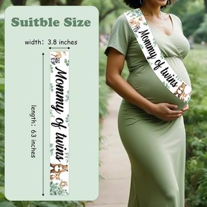 Wald-Deko für Babyparty für Zwillinge, Salbeigrüne Schärpe 'Mama der Zwillinge' für Safari-Dschungel-Wildtier-Zwillinge-Babyparty - Product Image 6