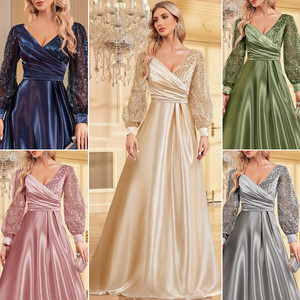 Robes de <span class=keywords><strong>soirée</strong></span> de luxe LY2308 pour femmes, élégantes, col en V, sequins, satin, pour <span class=keywords><strong>mariage</strong></span>, demoiselle d'honneur - Product Image 2