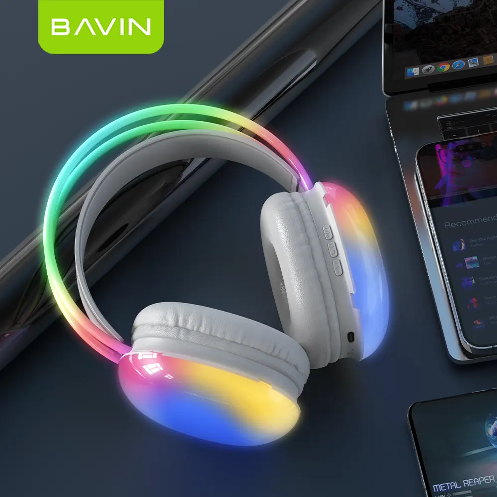 Bavin באיכות גבוהה bh32 7.1 סראונד צליל אוזניות משחקים אלחוטיות אוזניות עם אור rgb