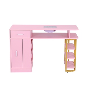 Mesa de Manicura Moderna de Madera Rosa con Colector de Polvo y Soporte Dorado, Mueble de Salón para Salón de Belleza y Tienda de <span class=keywords><strong>Uñas</strong></span> - Product Image 2