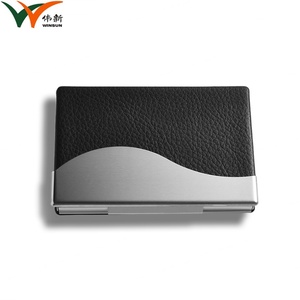 Office Luxury Metal <b>ID</b> Card <b>Holder</b> Pocket Metal Business PU Leather Name Card <b>Holder</b> - Product Image 2