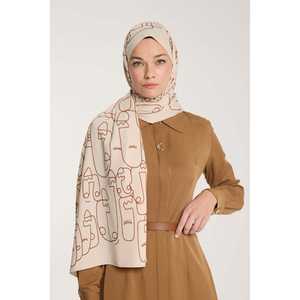 Écharpe en soie Pure Tone avec motif périphérique en beige et marron - Product Image 2