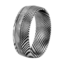 Haute qualité damas acier véritable météorite anneau ensemble à la mode hommes bijoux pour mariage et fiançailles en gros